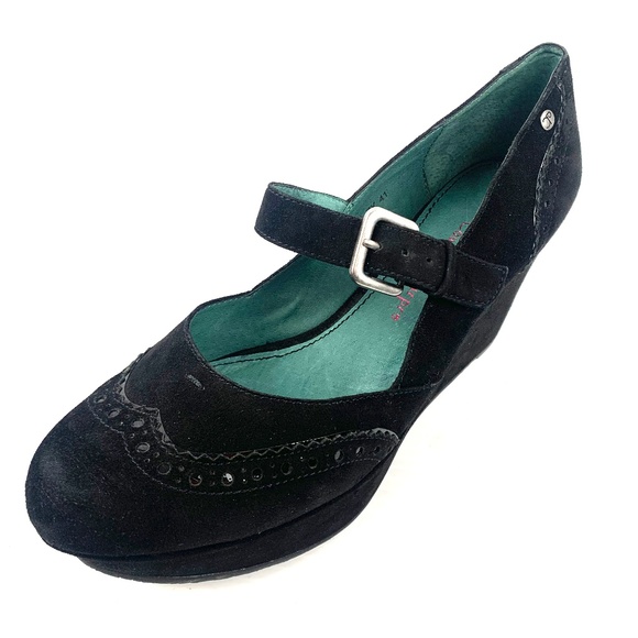 COULEUR POURPRE Suede Mary Jane Wedges - Picture 1 of 8